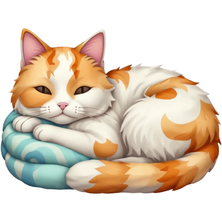 full body colourful light patched calico + white tabby cat sleeping emoji