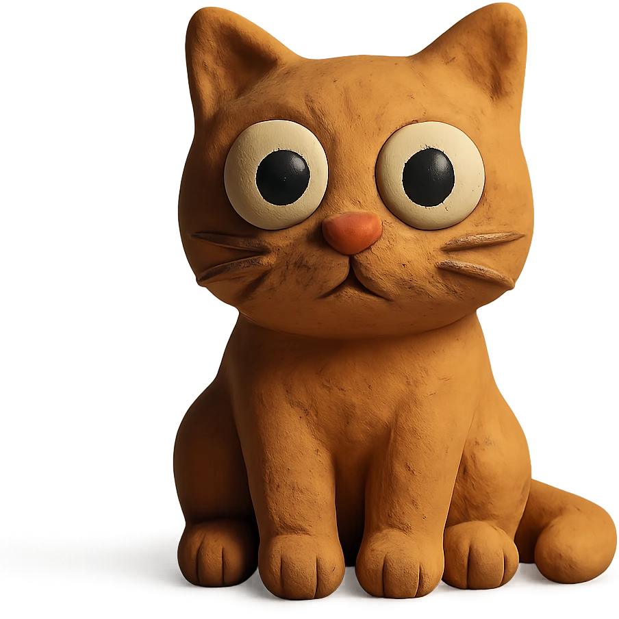 cat sitting with big eyes and soft lighting in claymation style emoji