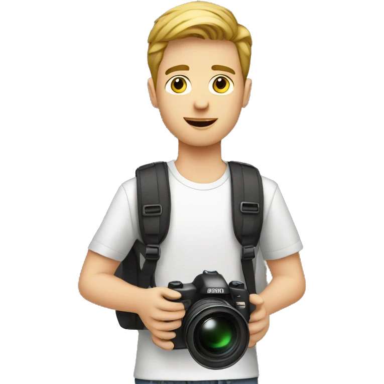 young white man blogger with camera emoji