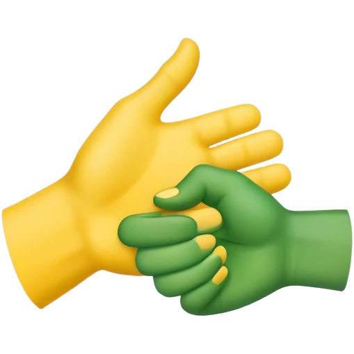 green hand and yellow hand handshake emoji