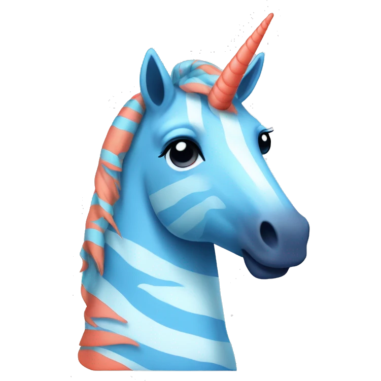Blue unicorn with coral colored zebra stripes  emoji