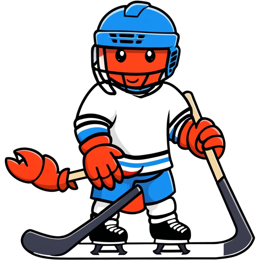 Rock N roll lobster playing ice hockey  emoji
