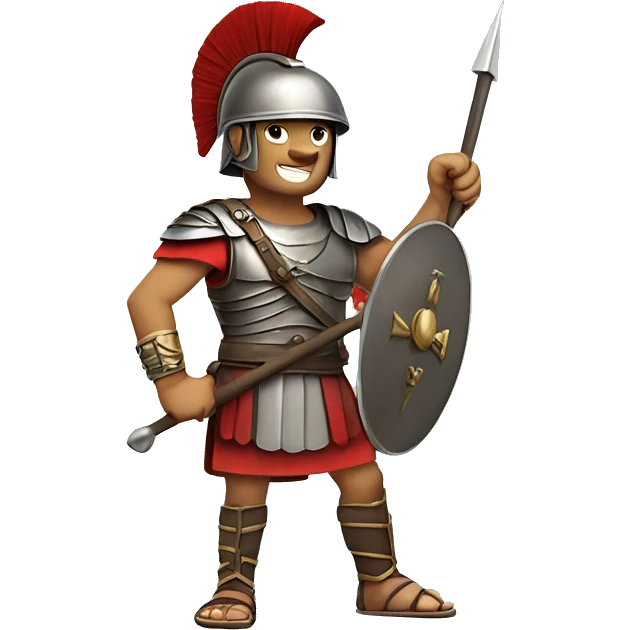  A Roman soldier with a daring expression, holding a spear in one hand and making a "rock" sign (the horns) with the other. A fun mix of history and modern attitude. emoji