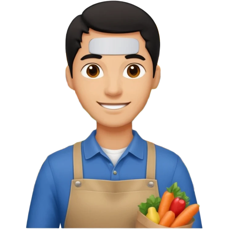 Happy ligth black hair man working in a supermarket emoji