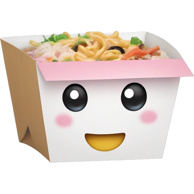 Please make it cute and clean and have Multi colored Pastel Chinese food takeout box with kawaii eyes  emoji