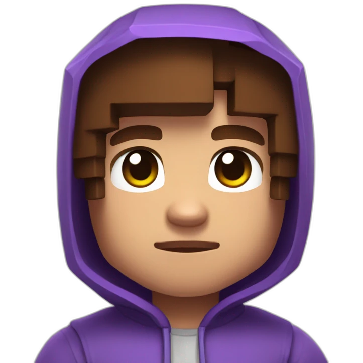 Minecraft skin with brown hair and a purple hoodie with a g on it emoji