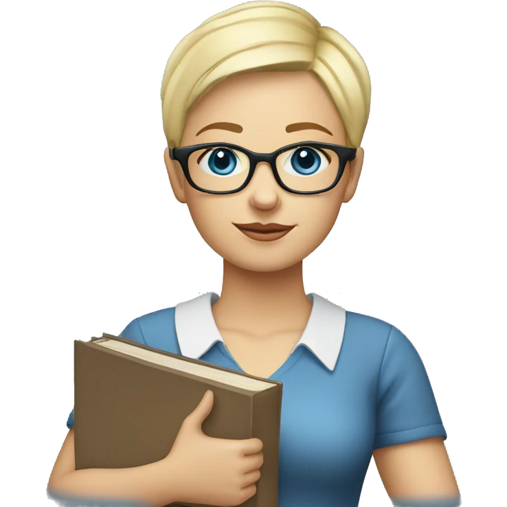 Teacher with books glasses blonde pixie haircut blue eyes casual emoji