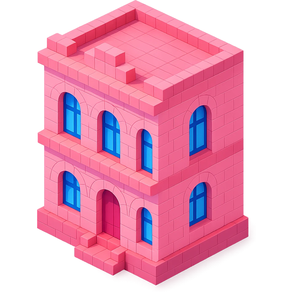 old Saint Petersburg building, pink pastel facade, arched windows, isometric view emoji