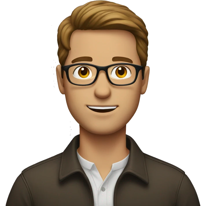 White man with brown hair in a middle part with glasses emoji
