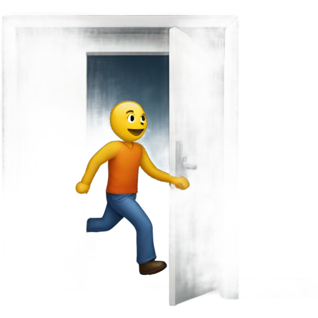 A man exiting through the exit door emoji