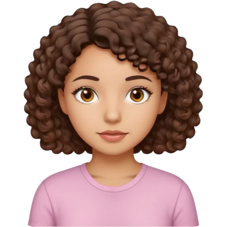 A Latina girl with brown eyes and short curly hair with a light pink shirt emoji
