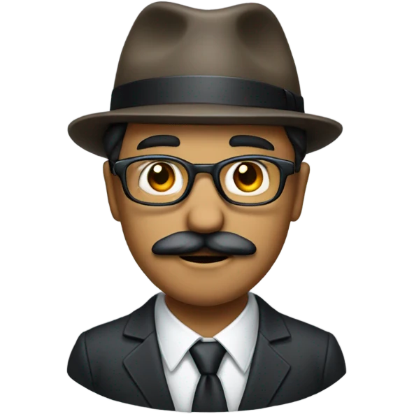 man cap mustache grey glasses suit emoji
