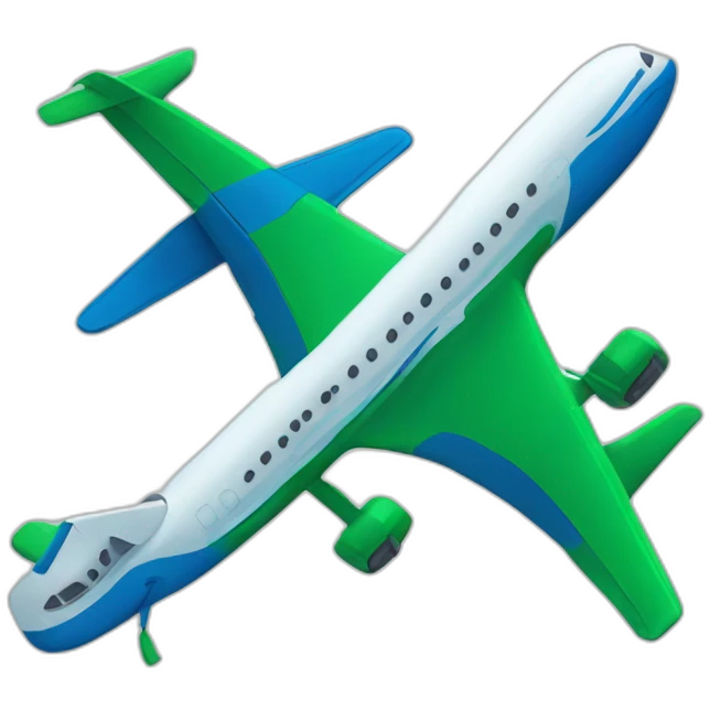 An Airplane has green and blue colors emoji
