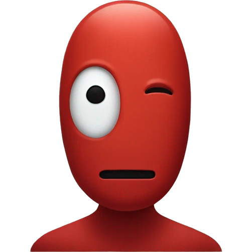 Design a minimalist red Among Us imposter emoji, conveying mystery and deception with subtle space-themed elements. emoji