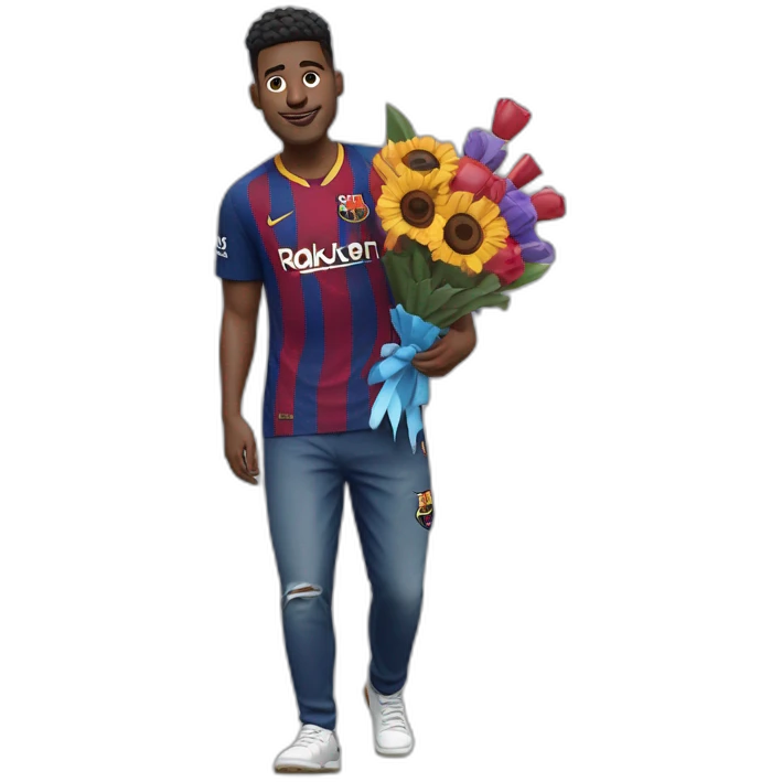 fc Barcelona fan holdings bouquet on his back emoji