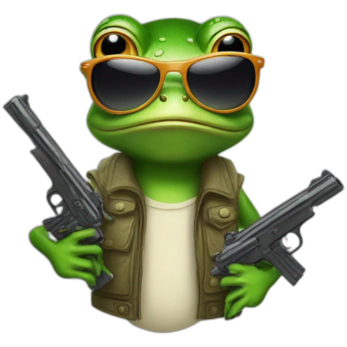 Frog with sunglasses and guns emoji