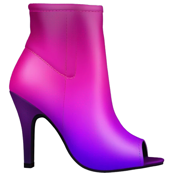 Realistic isolated front top view of a Pair of magenta to purple ombre higH heel peep toe bootie boots. emoji