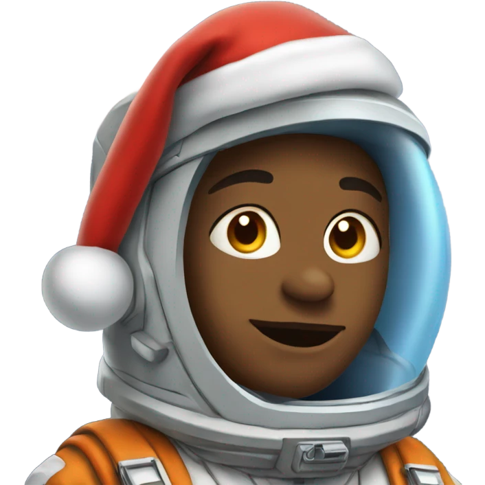boys in spacesuits under clouds with Santa hat emoji