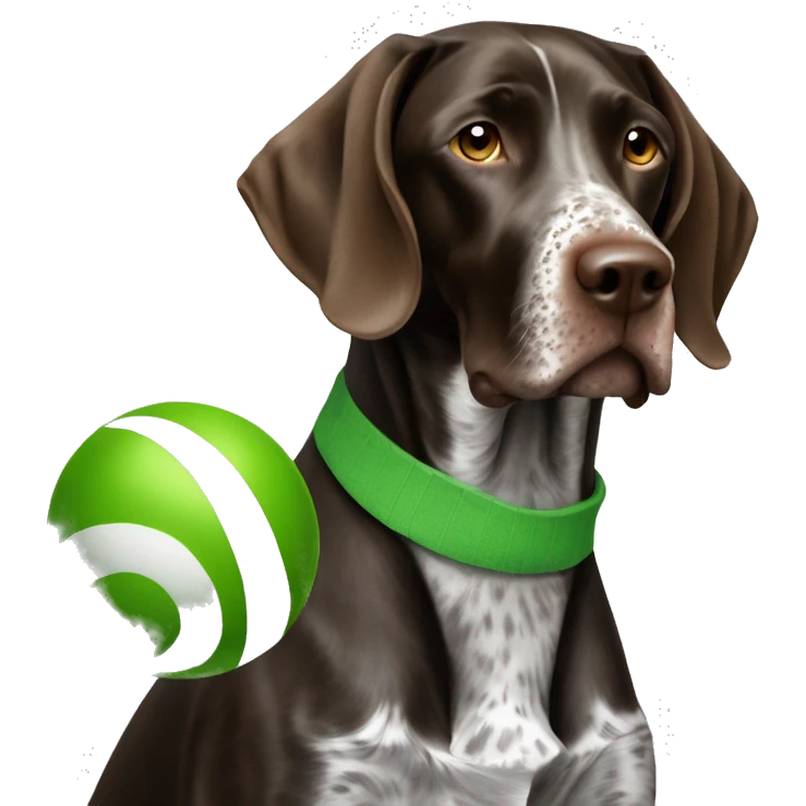 german shorthaired pointer with green ball in month  emoji