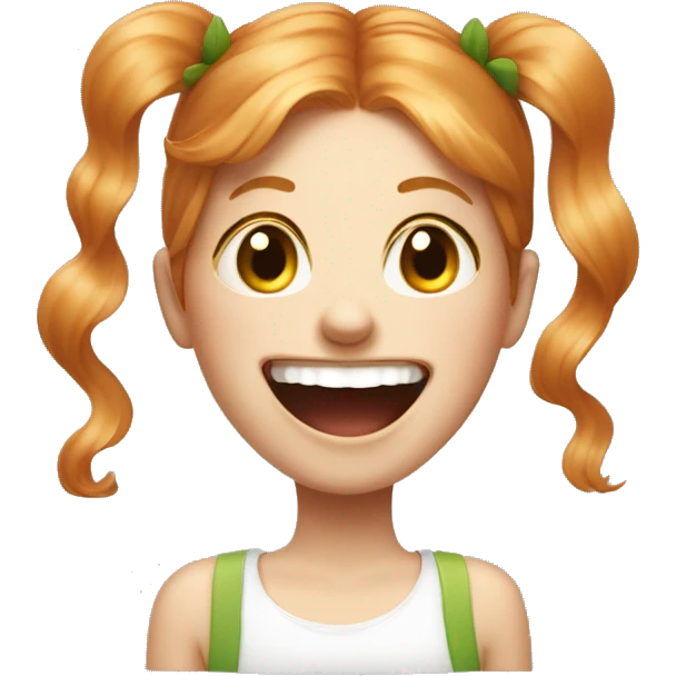 a girl with strawberry blond hair, a head shaped like a tictac, and freckles laughing uncontrolably emoji