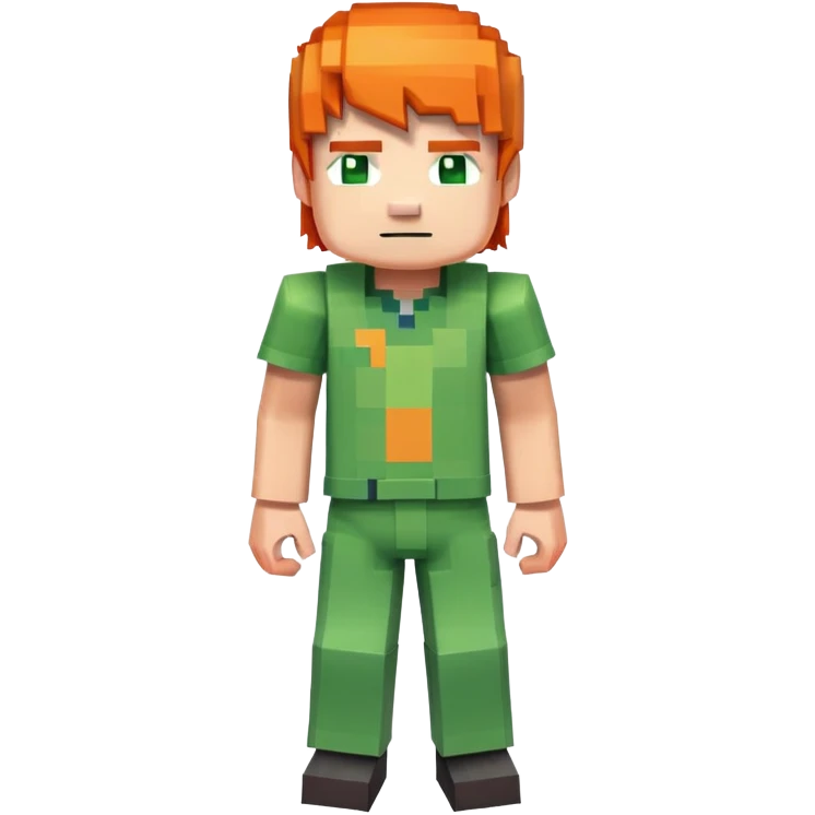 Minecraft Alex character full body with orange hair and green outfit, pixelated blocky style emoji