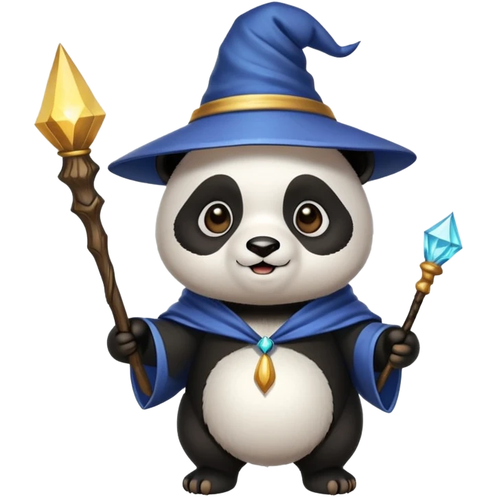 Panda wizard with magic wand and wizard hat emoji
