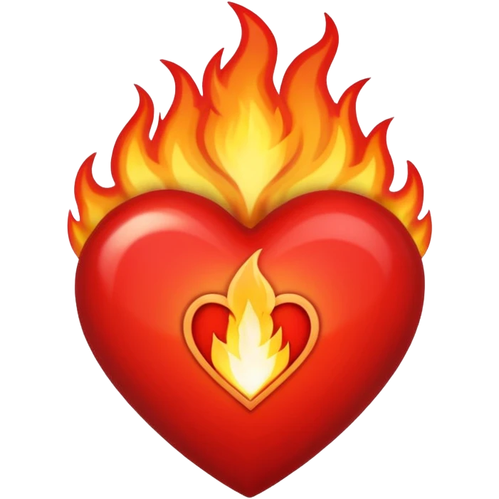 A red heart with bright flames on top, blending realistic fire with a slightly gothic cartoon style. Inside the heart, in small bold gothic text, it says:
Pyromaniacs   emoji