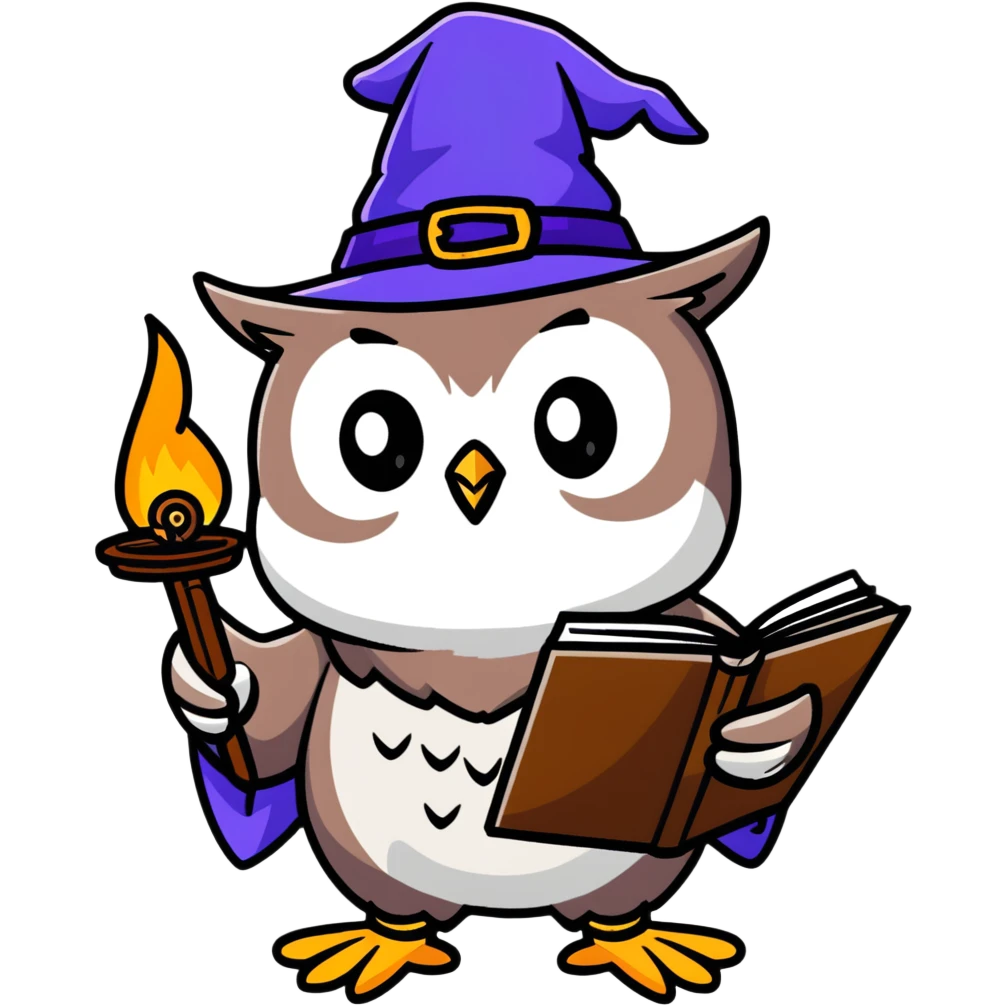 owl wizard with spell book emoji