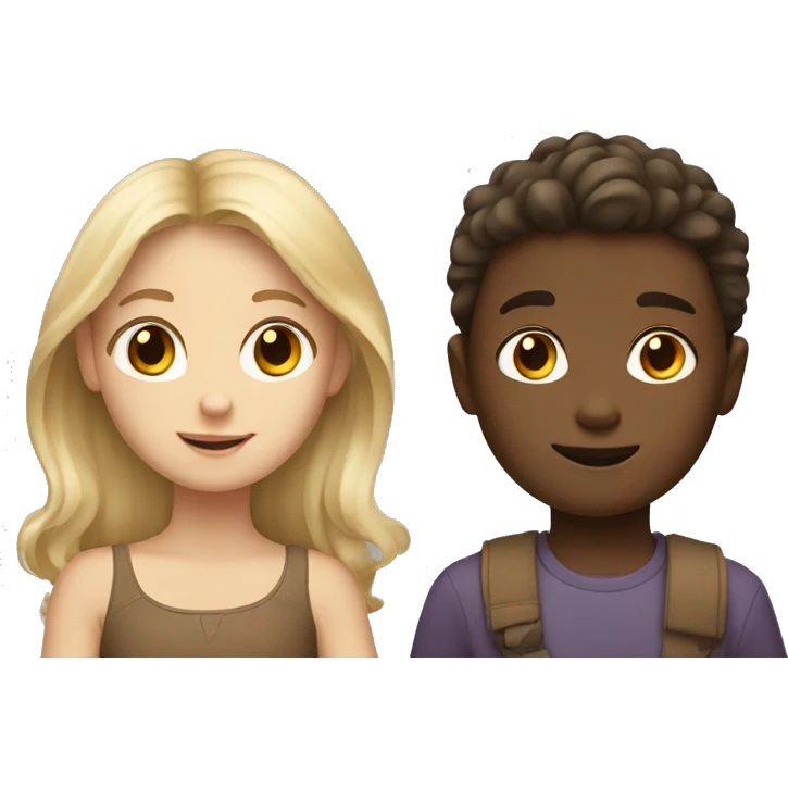  blonde boy and girl with brown hair have a brown skin kid emoji