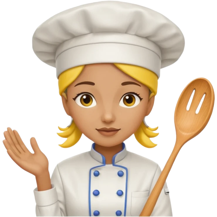 a woman chef wearing a bright yellow chef uniform with hat emoji
