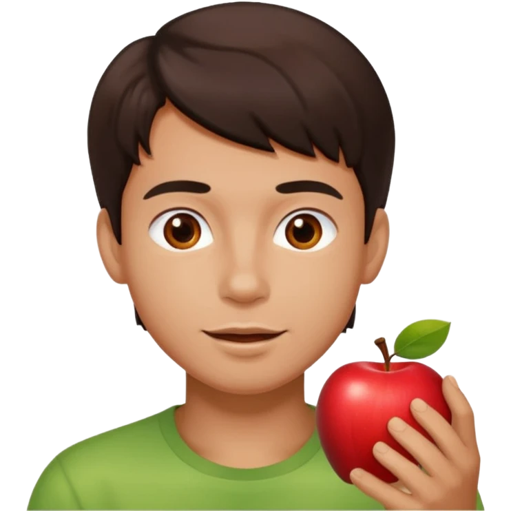 I want you to create an emoji of a spanish sergeant,  He should be a young guy with dark brown hair, brown eyes, his skin color like he’s tan and he’s eating an apple  emoji