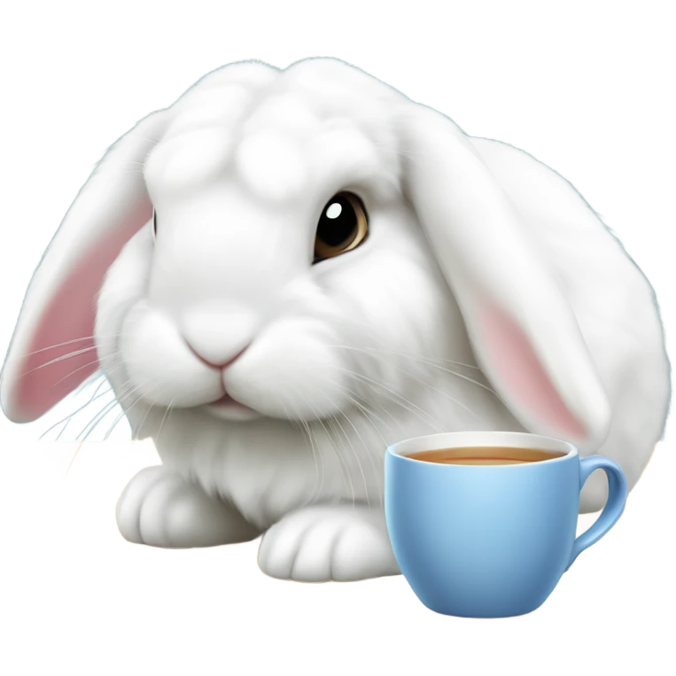 White mini lop rabbit drinking tea from a mug emoji