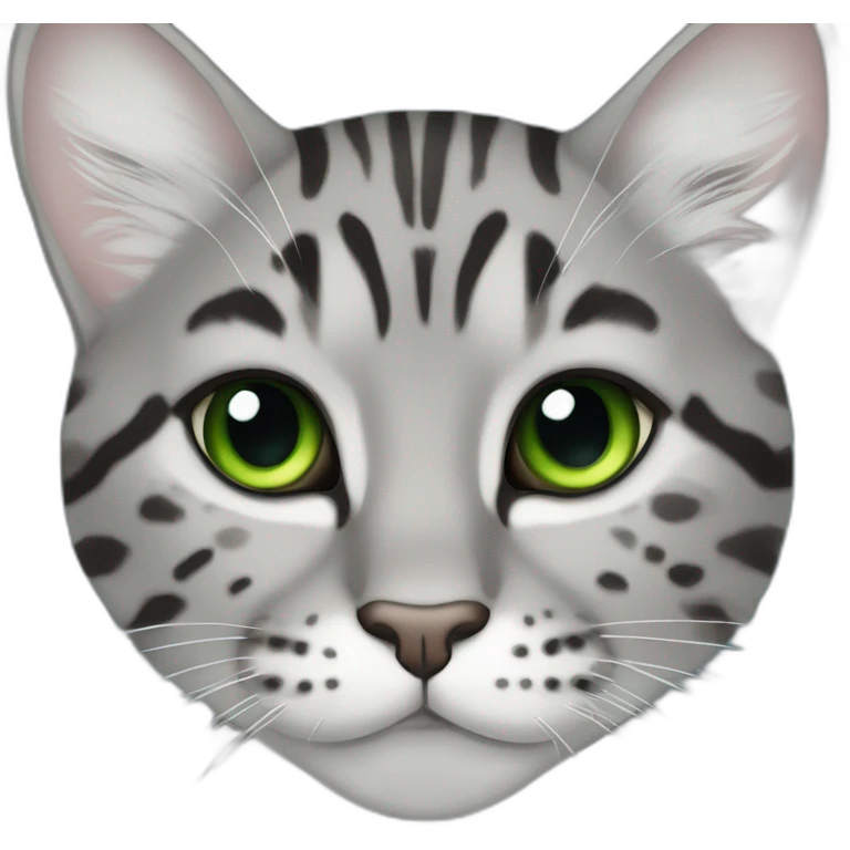 Gray tabby with Green eyes and blue leopard print collar emoji