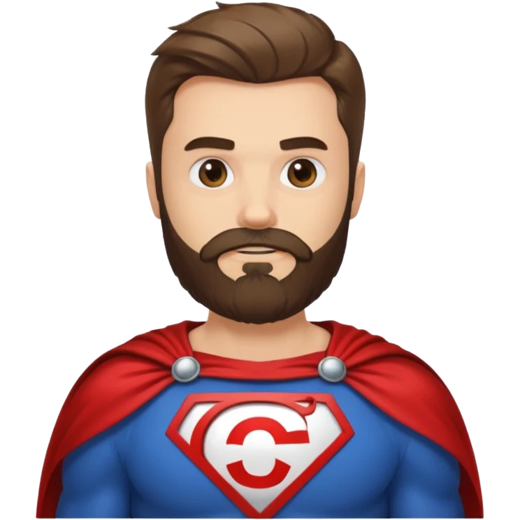 бородатый мужчина в костюме супер героя с буквой М на груди emoji