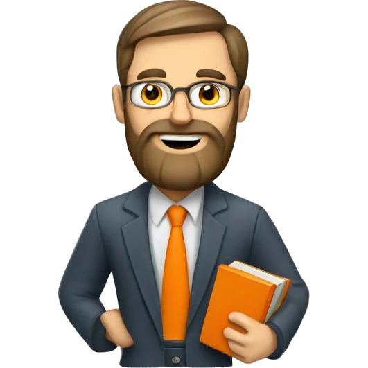 a CAUCASIAN teacher WITH BEARD holding an orange book emoji