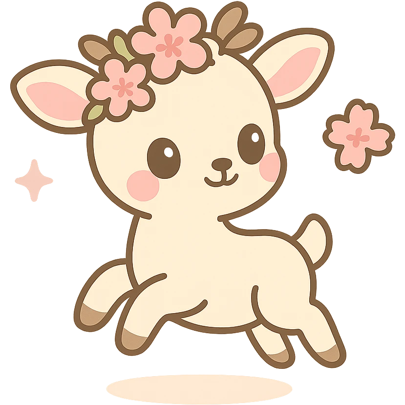 soft, whimsical vanilla cloud doe with rosy cheeks, cherry blossom crown, floating gracefully, social media brand identity emoji