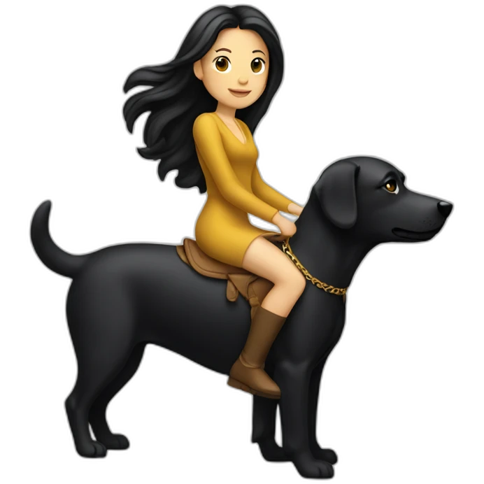White woman with a black hair ridding a golden dog emoji