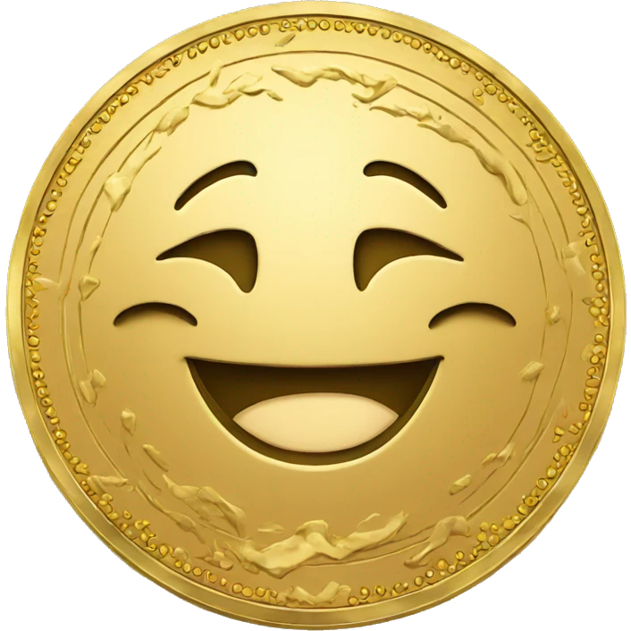 Happy face on gold coin emoji