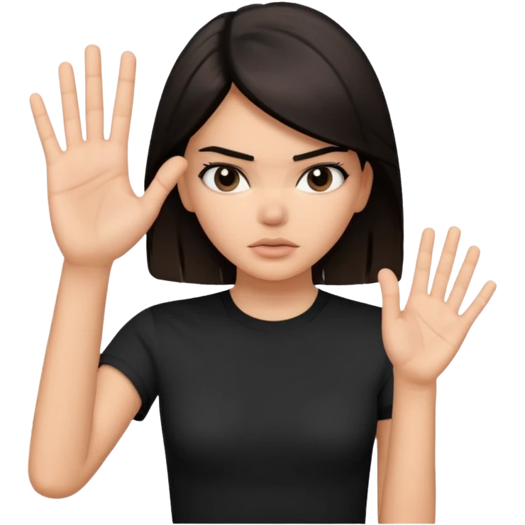 kendall jenner looking anoyed and showing her palm which is small signalising stop emoji