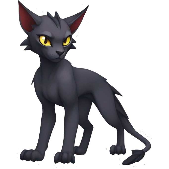 Black edgy Noivern-Litten-Sphynx-Lykoi-Caracal-cat-Fakemon full-body emoji