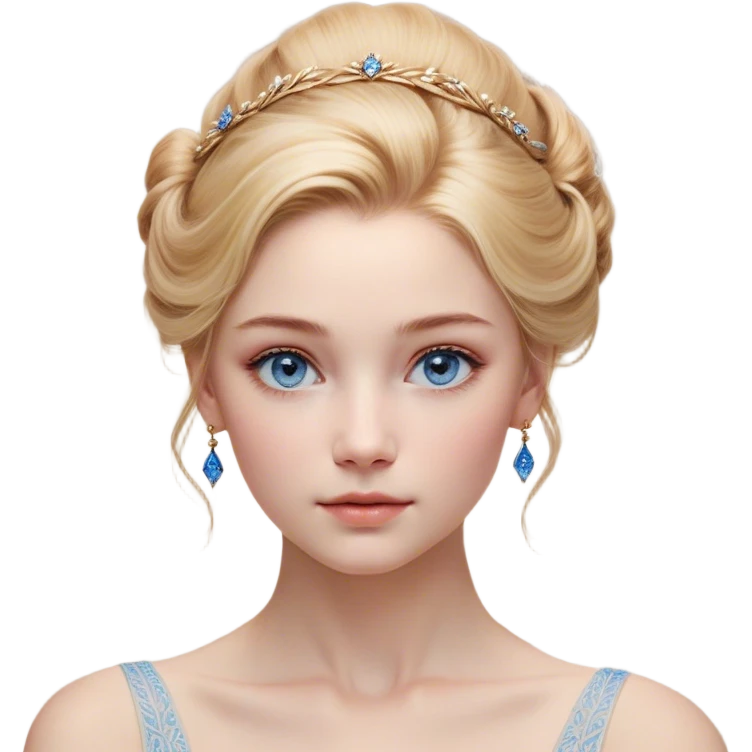 Cinematic Realistic Cinderella Portrait, depicted with lifelike skin texture, subtle rosy undertones, and soft natural lighting that enhances the gentle contours of her face. Her intricately detailed golden blonde hair is elegantly styled in an updo, with delicate wisps framing her face. Her deep, expressive blue eyes radiate warmth and sincerity, reflecting a quiet resilience and grace. She holds a glass slipper gently in one hand, her other hand resting gracefully at her side, emphasizing the timeless beauty of the moment. She is dressed in her iconic ball gown, the fabric shimmering with intricate embroidery and fine translucent layers that catch the light beautifully. The soft sheen of satin gloves adds a magical touch to her graceful pose. The portrait features an enchanting glow with a natural, luminous finish, seamlessly blending realism and fairytale charm to evoke a sense of depth, elegance, and timeless beauty. emoji