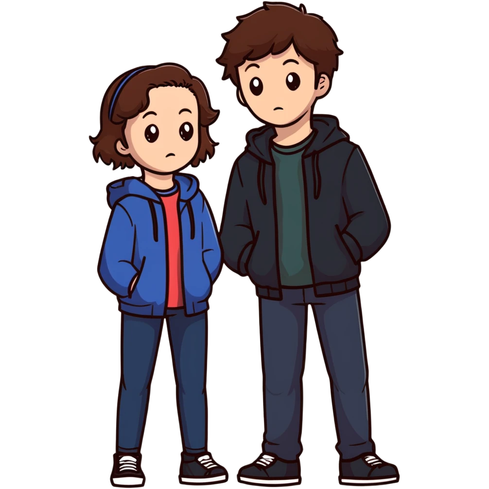 Hannah Baker with brown hair and Clay Jensen standing close together, emotional teenagers from 13 Reasons Why emoji