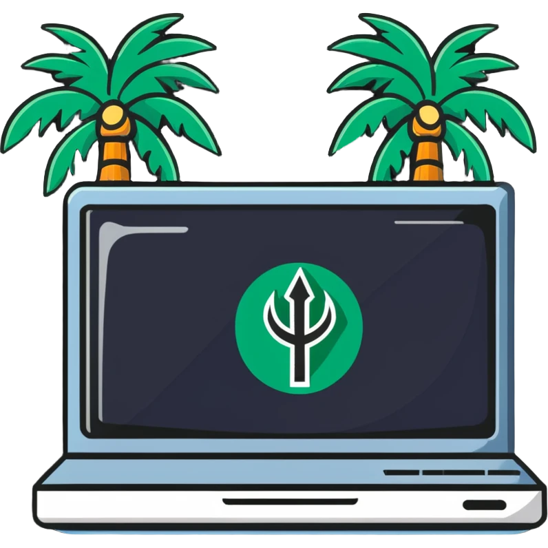 computer with Saudi Arabia palm tree and swords emblem on screen emoji