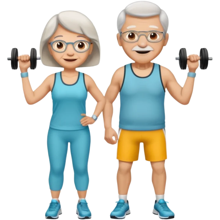light skin grandma and grandpa work out and They have neutral colours of sport clothes emoji