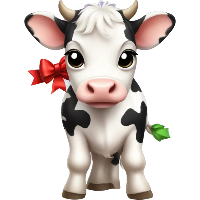 cute baby cow with a christmas bow emoji