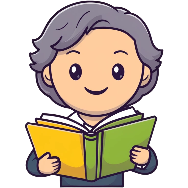 smiling English teacher with airtouch hair and grey-green eyes holding books and teaching materials emoji