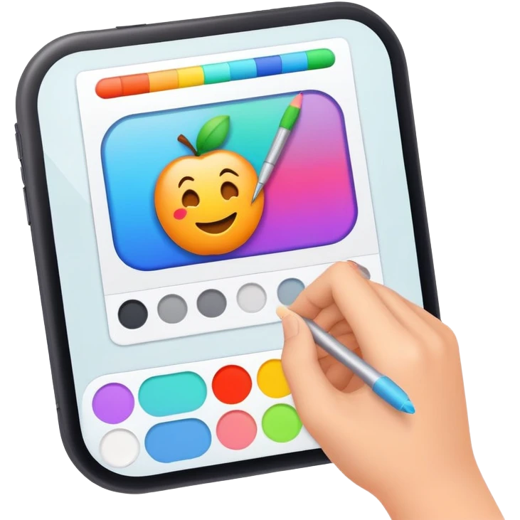 digital screen showing a basic logo being edited, with vector handles and a color palette emoji