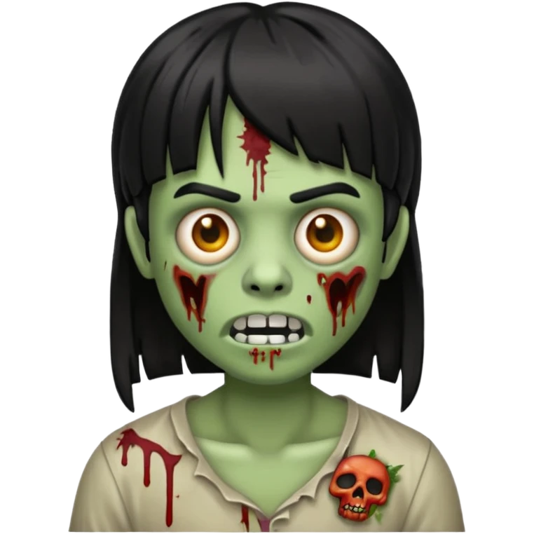 make a zoombie iphone emoji with medium black hair with bangs, piercing in both eyebrow and septum emoji