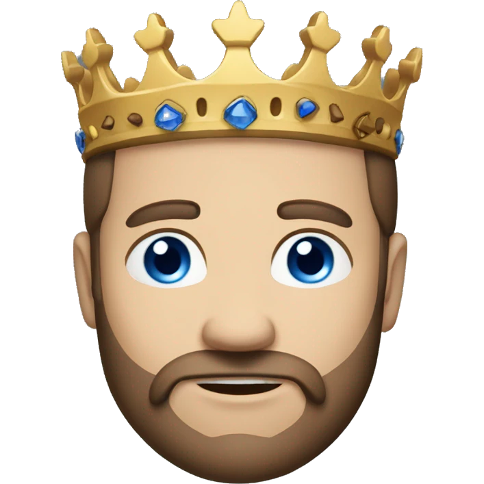 A king with a crown, white skin, blue eyes, brown hair and low beard with no mustache emoji