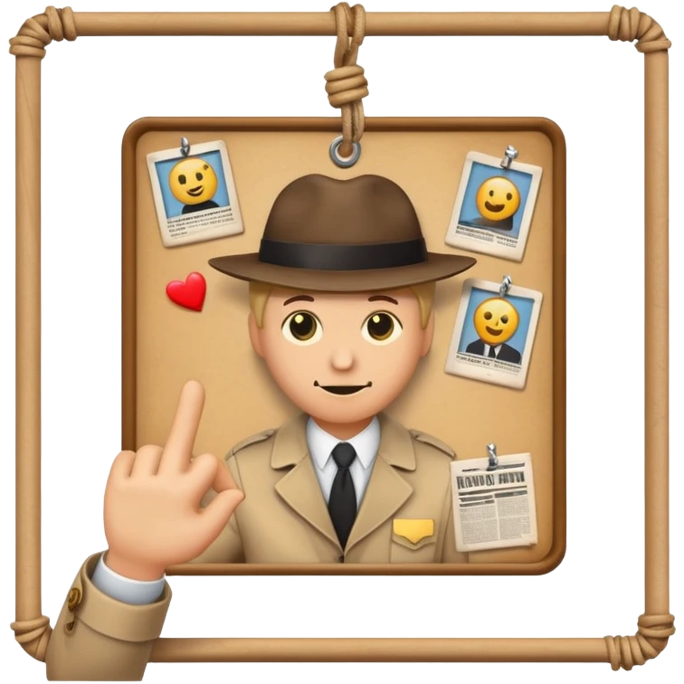 detective board with clues and strings, inspired by Agent Sai Srinivas Athreya, emoji style emoji